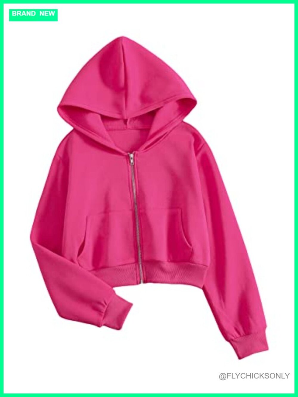 Women's Casual Zip Up Cropped Hoodie Drop Shoulder Sweatshirt with Pockets